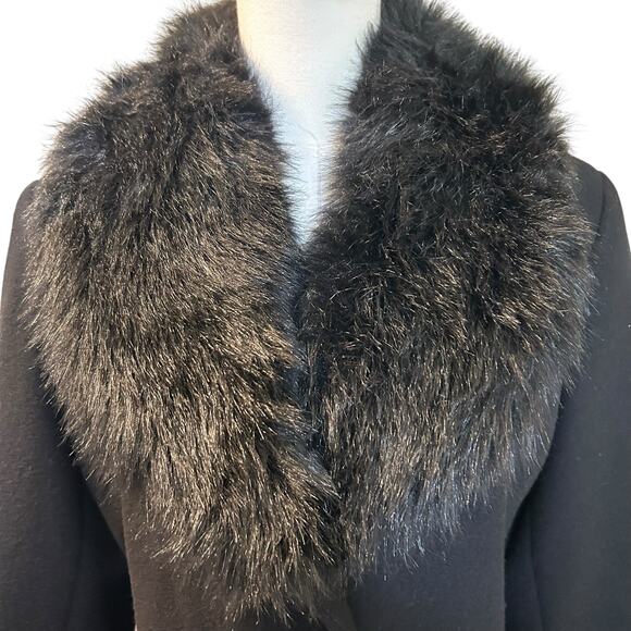 Outbrook 100% Wool Jacket Faux Fur Shawl Collar SZ M 8-10 Black Overcoat Preppy - Picture 3 of 12
